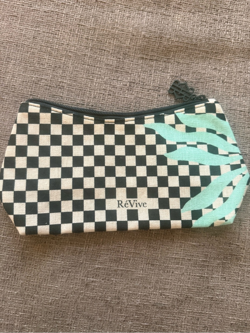 NEW RéVive Luxury Skincare Cosmetic Makeup Travel Bag Checkerboard Zip Pouch